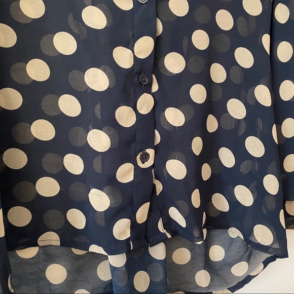 Navy & Tan Polka Dot Pintuck Sleeve Dolman Blouse - Picture 2 of 11